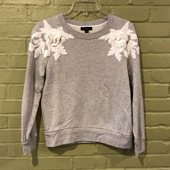 J. Crew Tops - J.Crew Grey Sweatshirt with Floral Appliqué